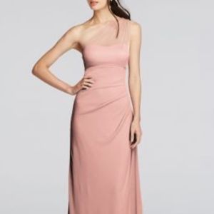 Long Mesh One Shoulder Illusion Bridesmaid Dress in Ballet
